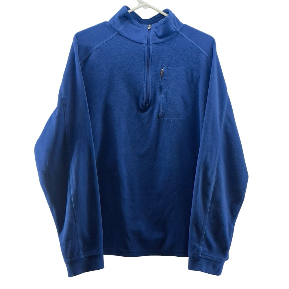 LL Bean Mens Fleece Pullover Jacket Blue 1/4 Zip Vintage Size Large Quarter Zip